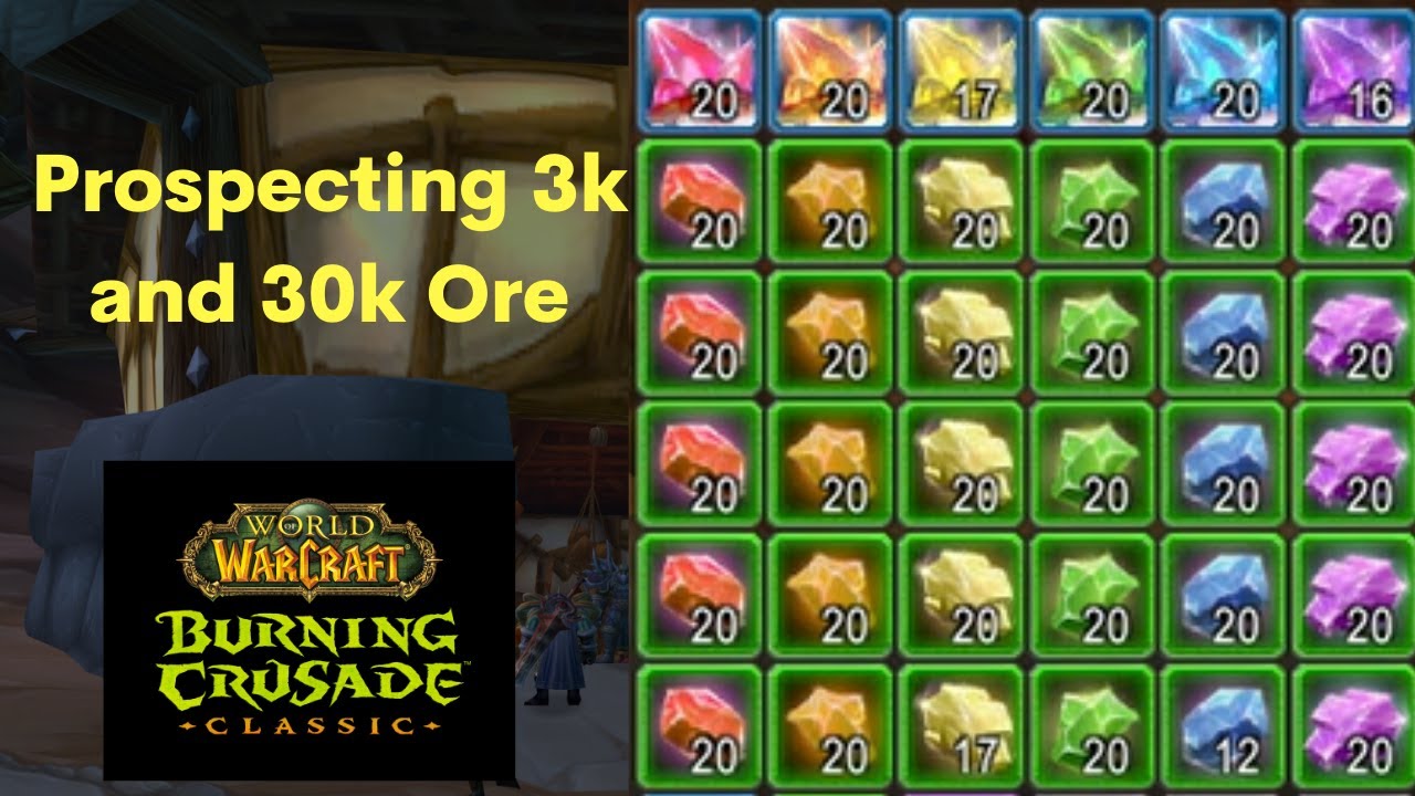 Prospecting results from 3,000 and 30,000 adamantite ore in TBC wow classic