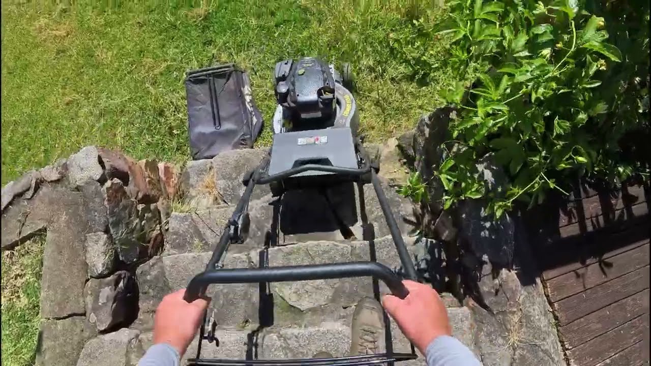 Victa commercial 21inch SP mower with Briggs and stratton 850IC motor in thick Buffalo and weeds POV