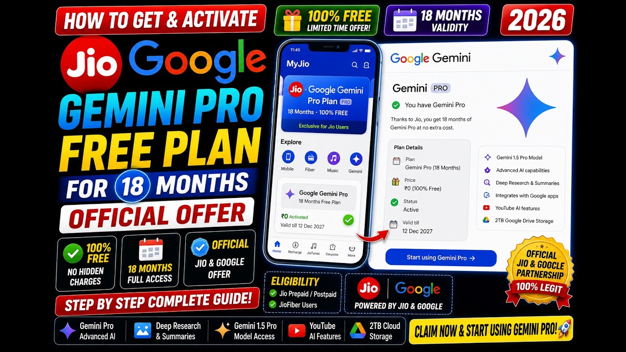 Как получить и активировать бесплатную подписку Jio Google Gemini Pro на 18 месяцев: официальное ...