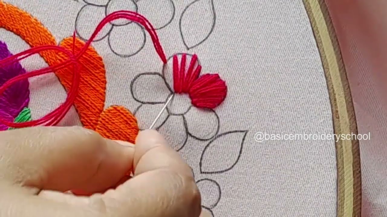 3D Flower Cherry Blossom stitch /Hand Embroidery very easy florar design needle work #embroidery