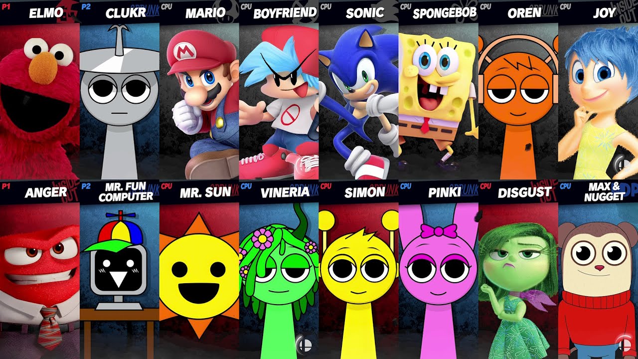 Sonic vs Mario vs Friday Night Funkin vs SpongeBob vs Sprunki vs Joy in Super Smash Bros Ultimate