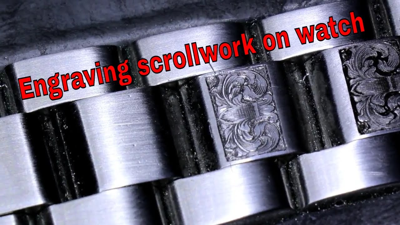 Engraving scrollwork on watch bracelet by Reinis Stripnieks