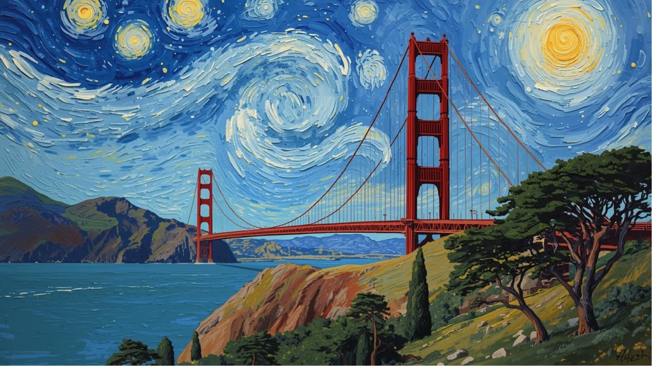 Still TV Art! Change your TV into changeable art!  Van Gogh inspired Golden Gate (2) 