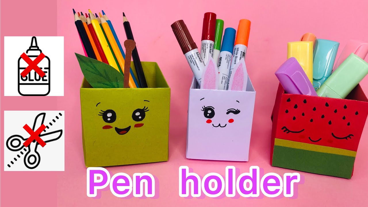 How to make paper pen holder / DIY paper pencil box idea / easy origami box tutorial/in 3 minute