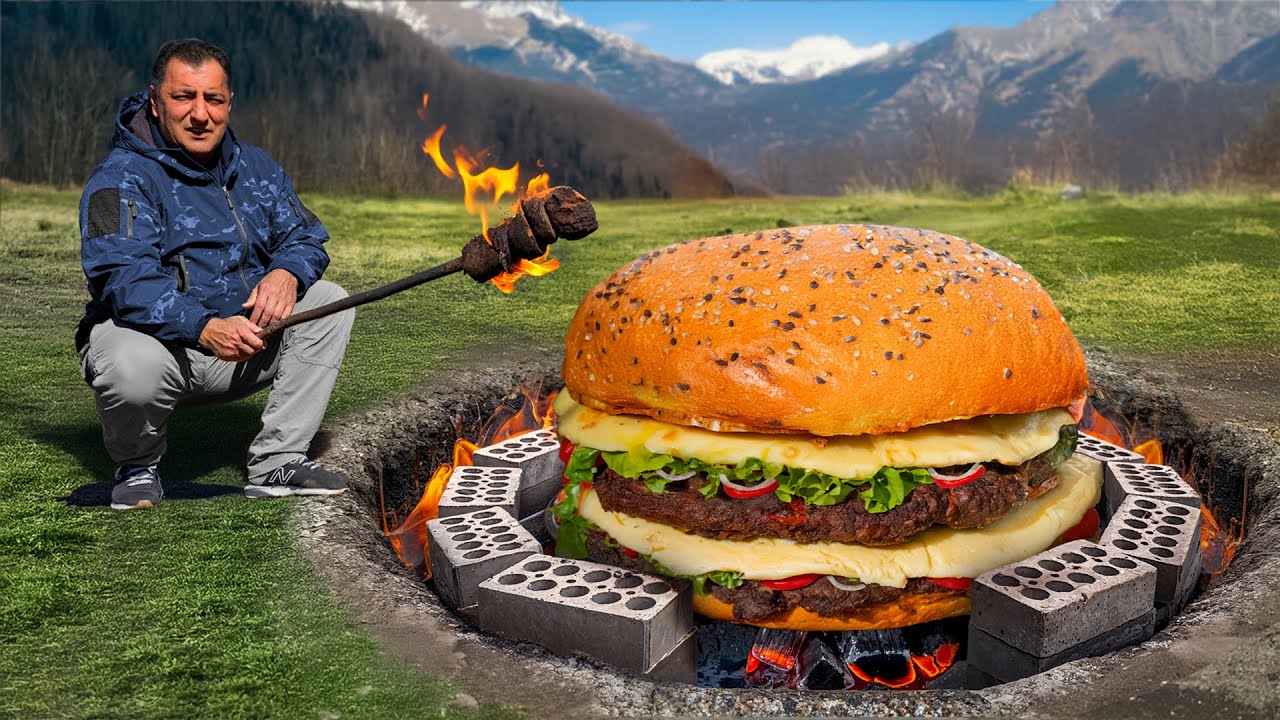 I Cooked a GIANT Burger in the Wilderness 🔥