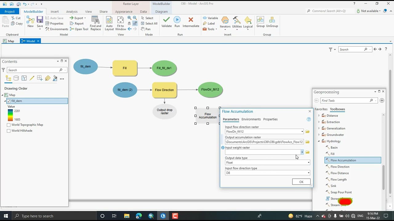 How to use Model builder In ArcGis Pro for Drainage line