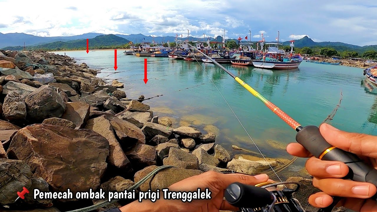 DI SINI BANYAK IKAN GT ‼️ SPOT PEMECAH OMBAK PINGGIRAN LAUT PANTAI PRIGI