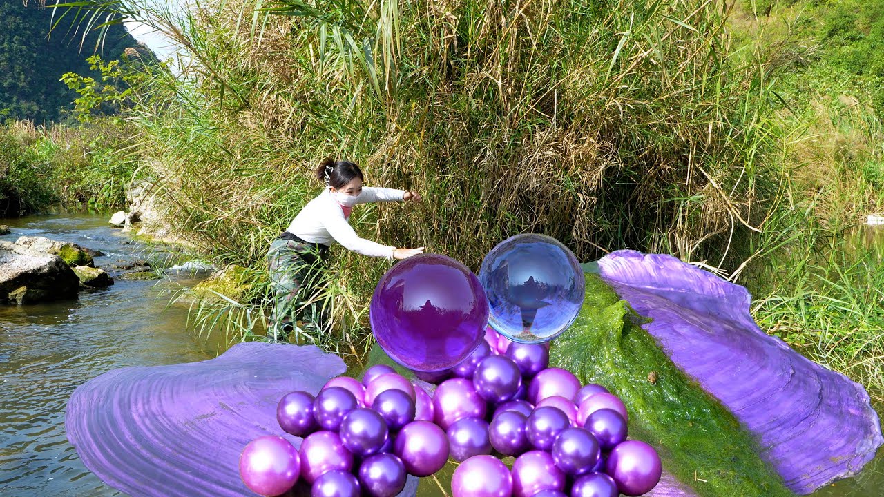 😱🎁Pry open the giant purple clam, filled with enchanting purple pearls, it's incredibly beautiful