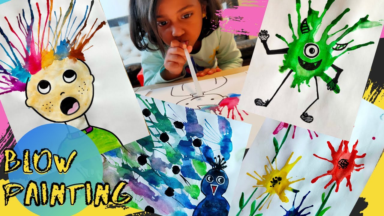 Easy Blow Painting with Straws | Kids activity