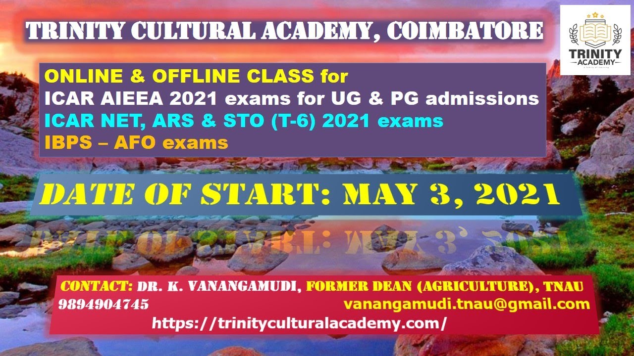 ICAR AIEEA 2021/ONLINE & OFFLINE CLASS FOR ICAR UG & PG ADMISSIONS - Dr. K. VANANGAMUDI
