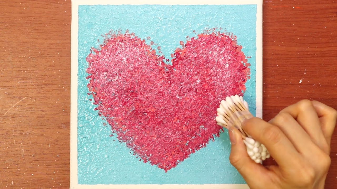 Easy Heart Acrylic Painting l Cotton Swab and Bubble Wrap Painting l Valentine's Day Special #117
