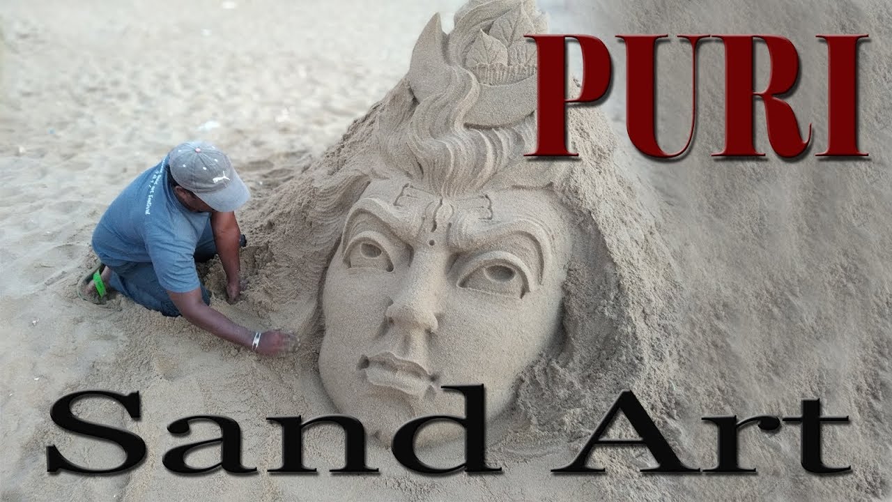 Awesome time lapse Sand art video at Puri sea beach in 2018 - Sand art of Lord Shiva | Travel etc