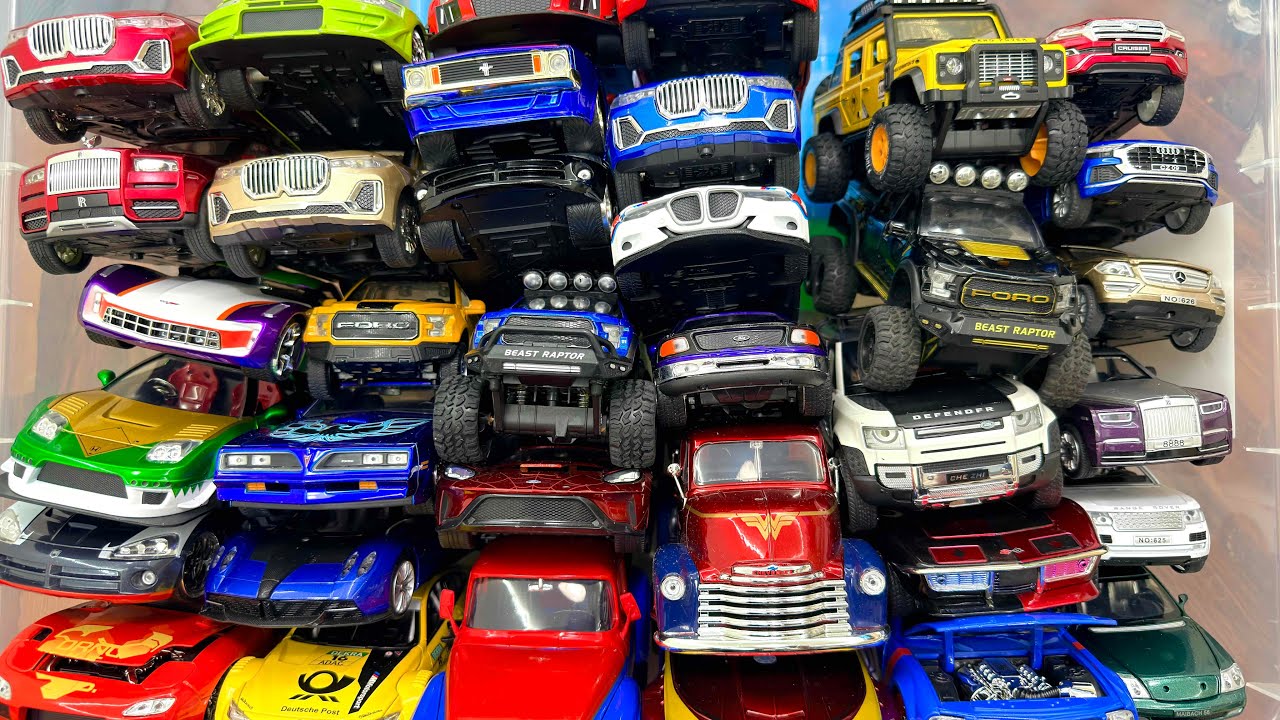 Huge Collection Of Bigger Sized Model Cars Inside the Box: SUVs, Sedans, Sports Cars, Pickup Trucks