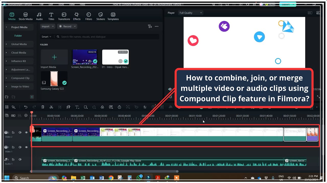 How to combine, join, or merge multiple video or audio clips using Compound Clip feature in Filmora?