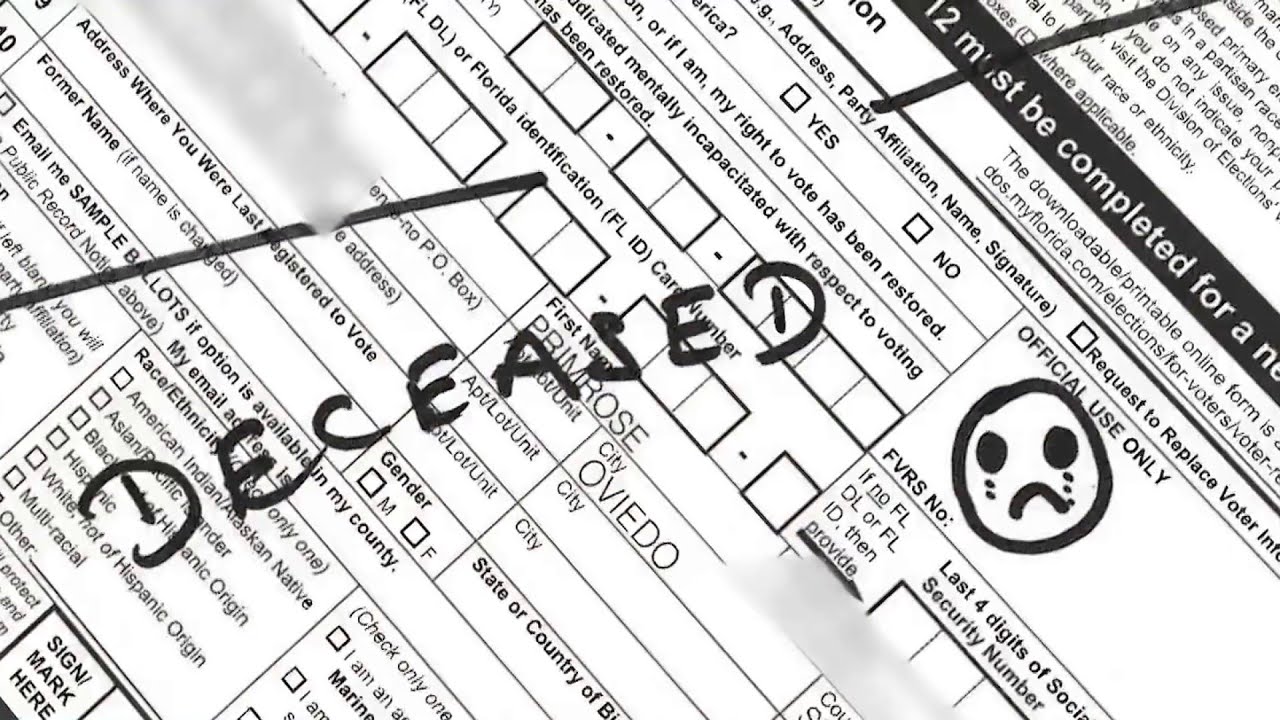 Voter registration forms addressed to deceased residents