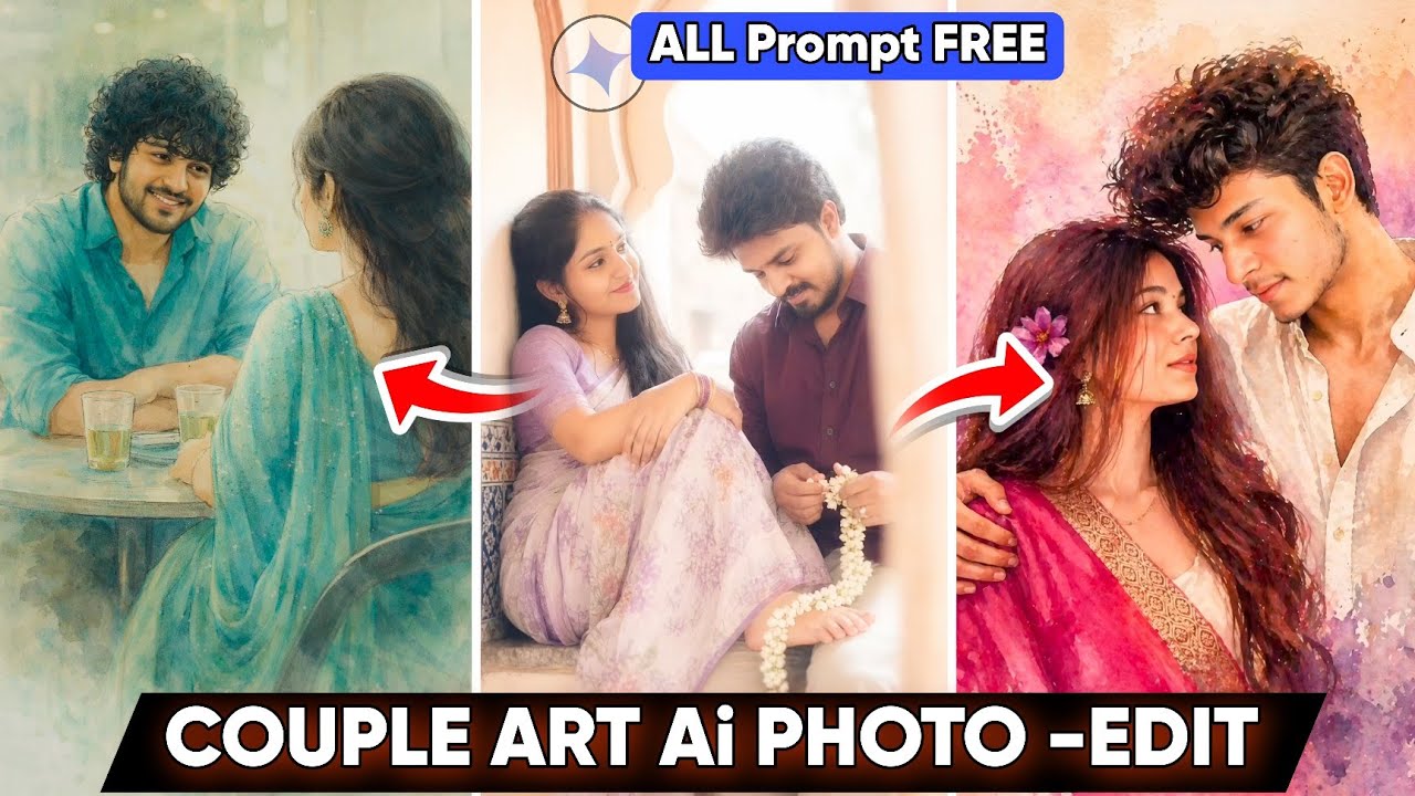 Instagram Trending Couple Art Photo Editing Prompt | Couple Sketch Photo Editing Google Gemini