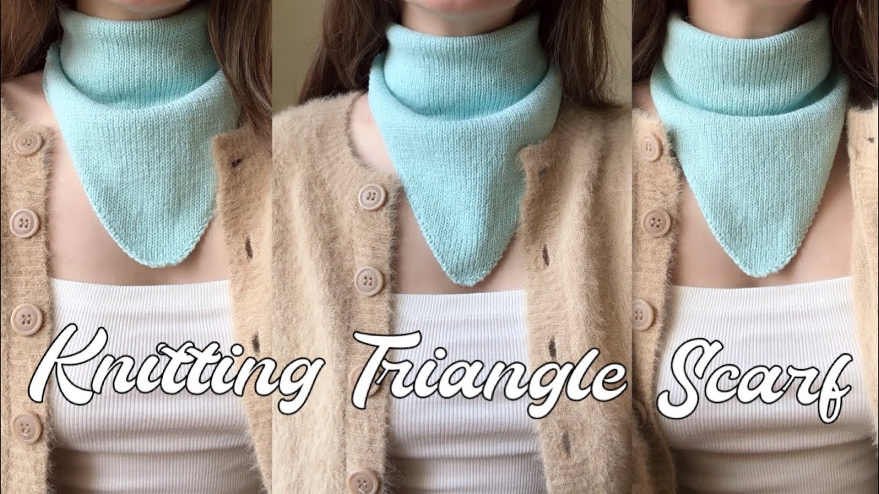 Knitting Triangle scarf 🩵🧚🏻&zwj;♂️ How to knit mini triangle shawl 🦋Knit Bandana scarf