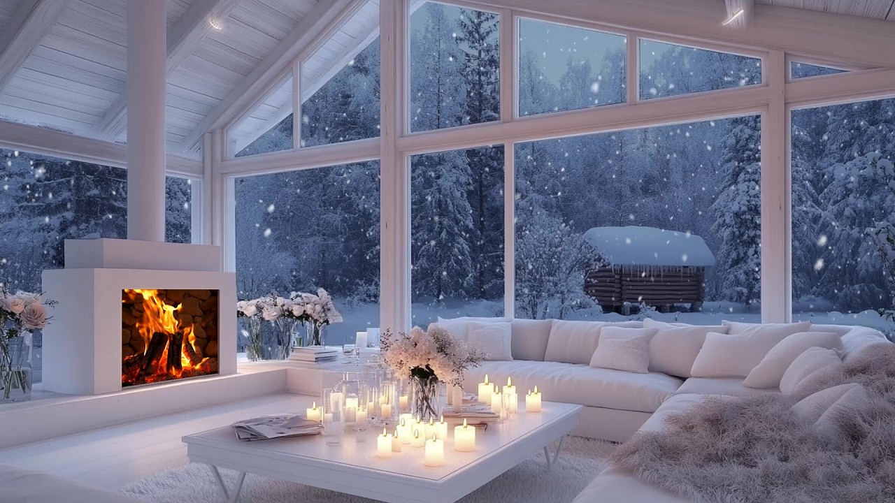 🪵🎹 Spacious Winter Cabin Piano Ambience | Snowfall & Flowers | Productive Study & Calm Mind