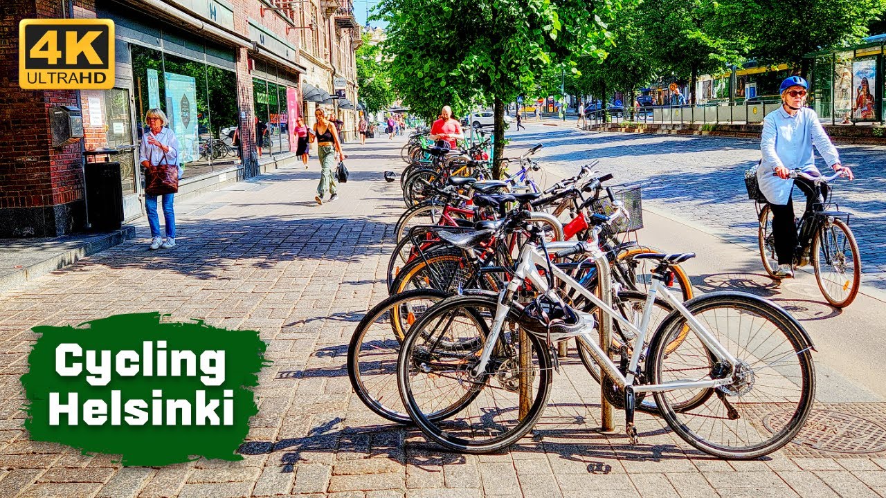 На велосипеде по центру Хельсинки 🇫🇮 Финляндия 🚴 Велотур в 4K