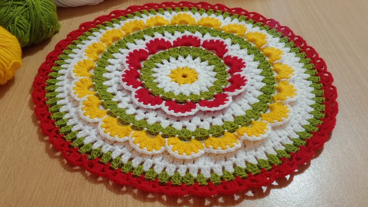 woolen design table cloth easy | thalposh crochet new design @CrochetWithSamina9481