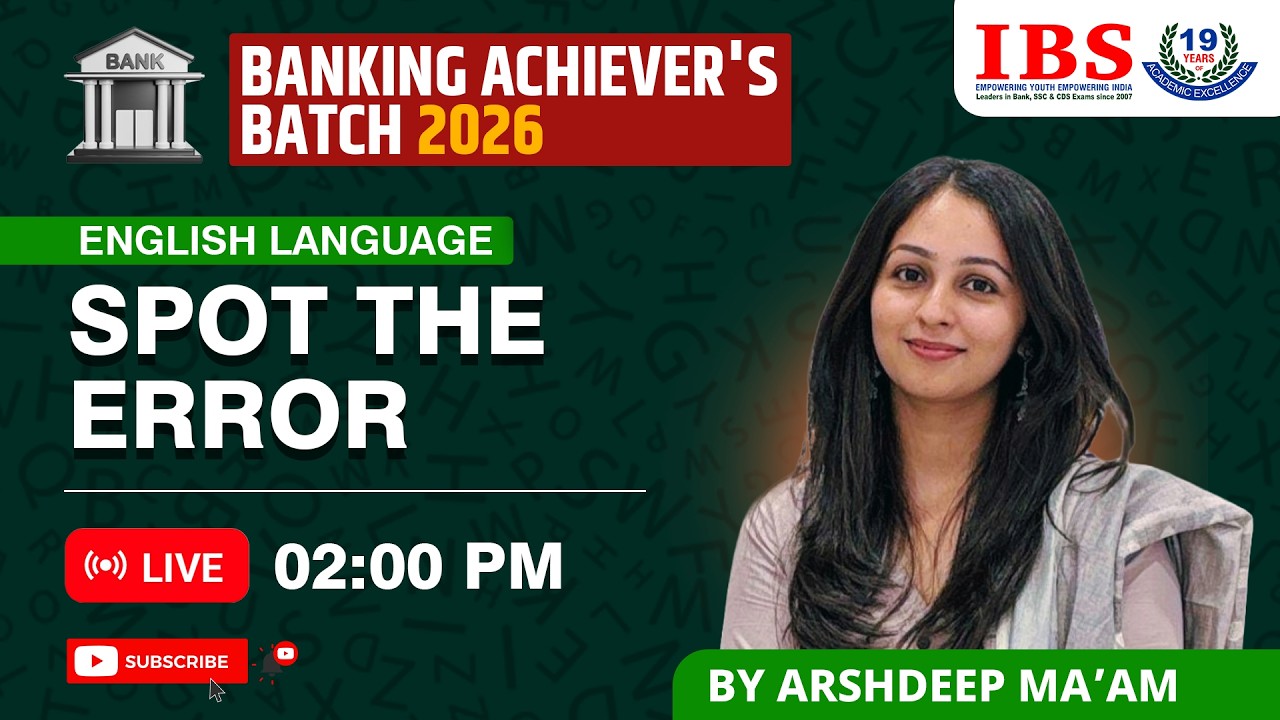 LIVE 02 : 00 PM || BANKING ACHIEVER'S BATCH 2026|| SPOT THE ERROR || ARSHDEEP MA'AM