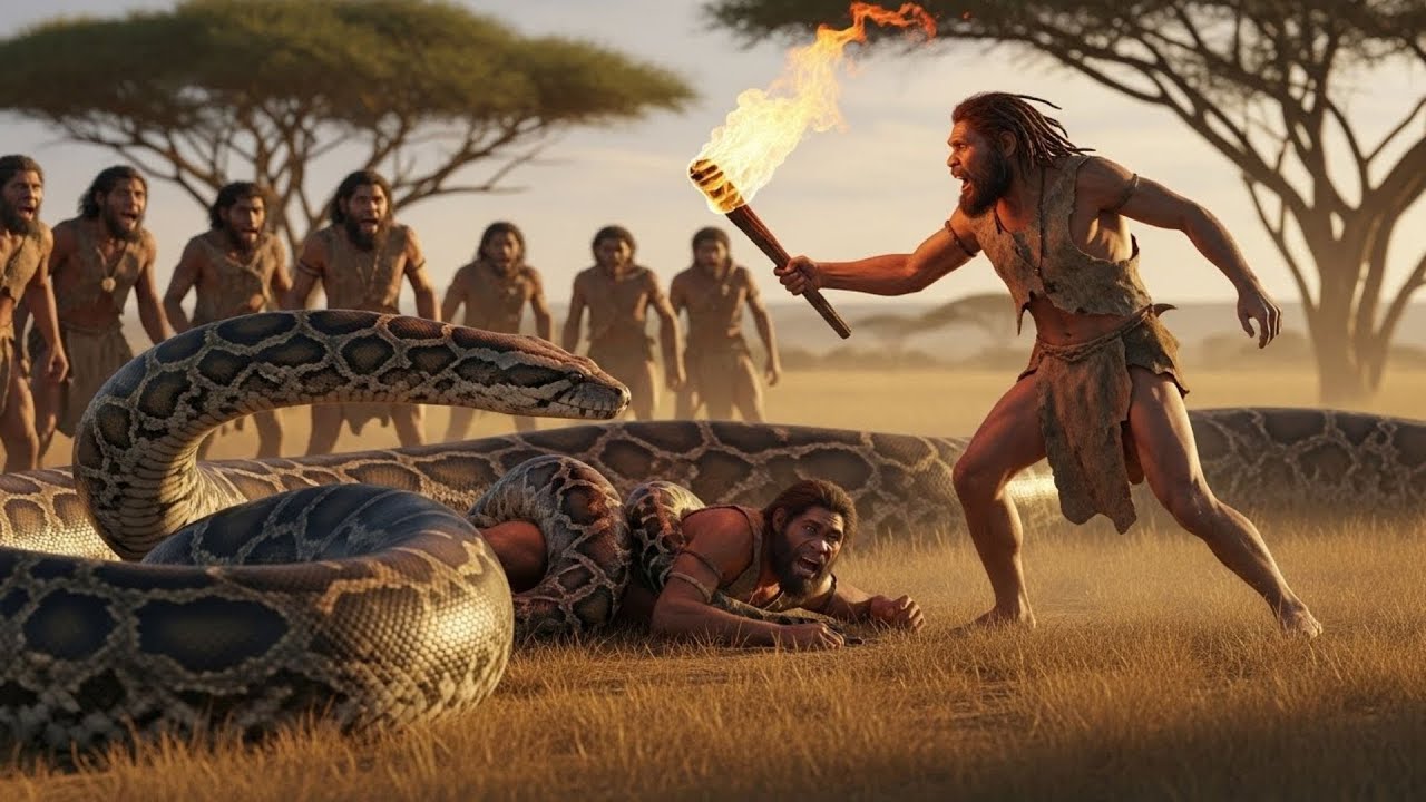 Life Million Years Ago: Early Humans vs Giant Python &ndash; Epic Fire Rescue