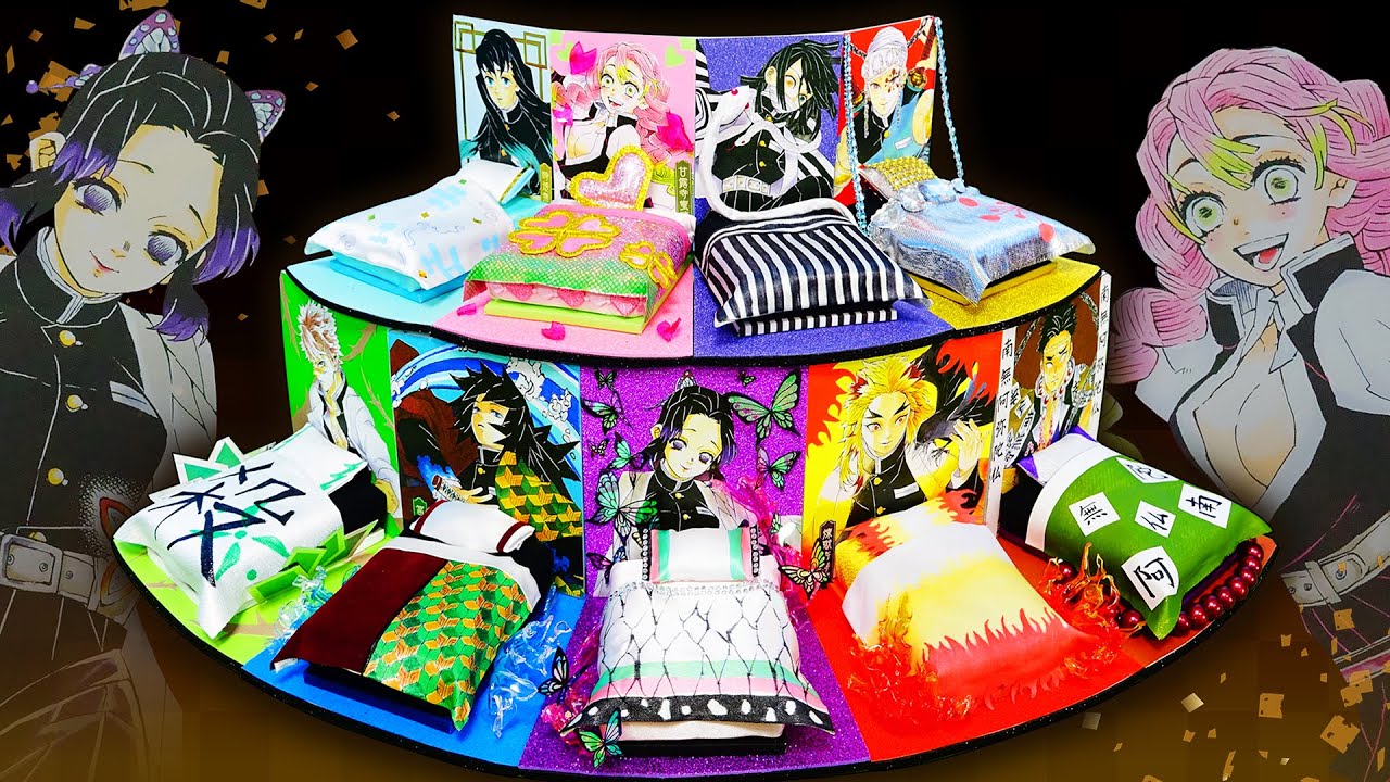 【鬼滅の刃】 柱DIY🌼胡蝶しのぶ、冨岡義勇、甘露寺蜜璃、伊黒小芭内、時透無一郎、煉獄杏寿郎、宇髄天元、不死川実弥、悲鳴嶼行冥のベッド✨ 柱合会議🍭アニメ 手作り 工作✨