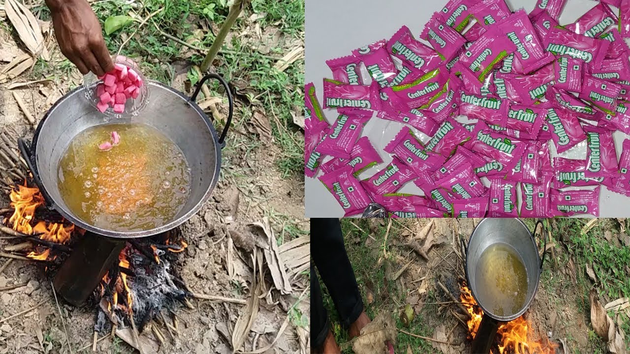 Boiling Center Fruit chewing gum in Hot oil Experiment || Chewing gum vs Hot oil experiment