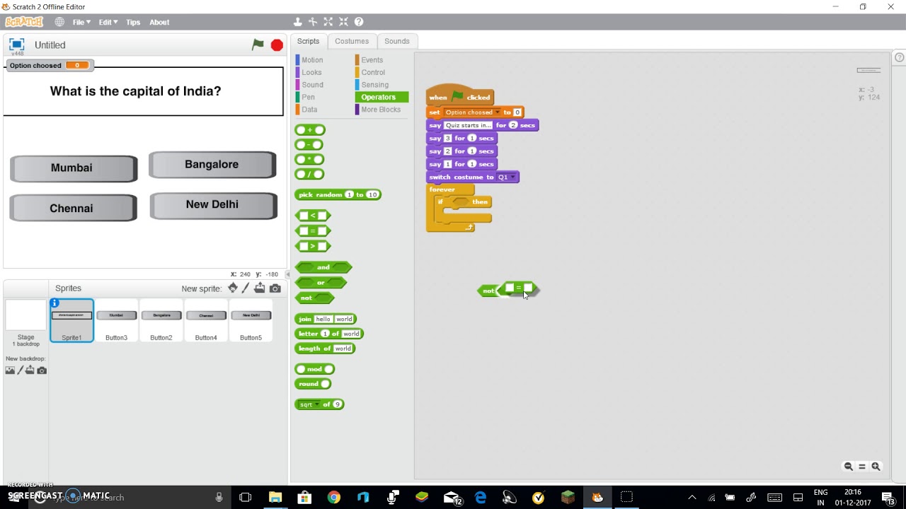 How to make an MCQ quiz in scratch