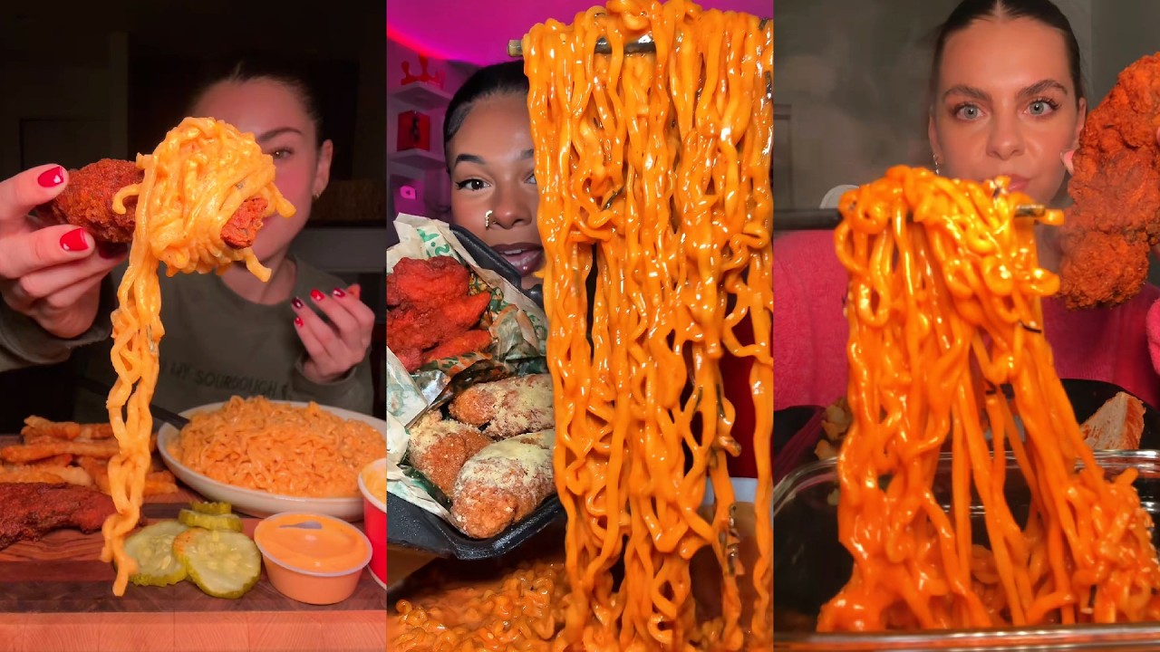 TIKTOK Mukbang Compilation | Dave's Hot Chicken, Wingstop, Cane's, In-N-Out & More!