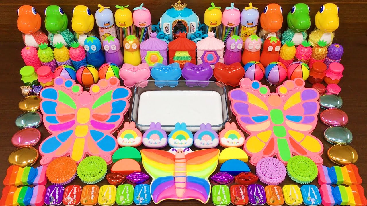 RAINBOW BUTTERFLY!! Mixing Random Things into GLOSSY SLIME!!! Satisfying Video #19