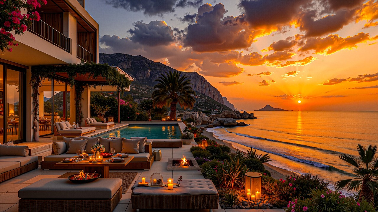 Cozy Sunset Sea Views And Soothing Jazz Music – Relaxing Jazz On The Balcony Of A Luxurious Resort