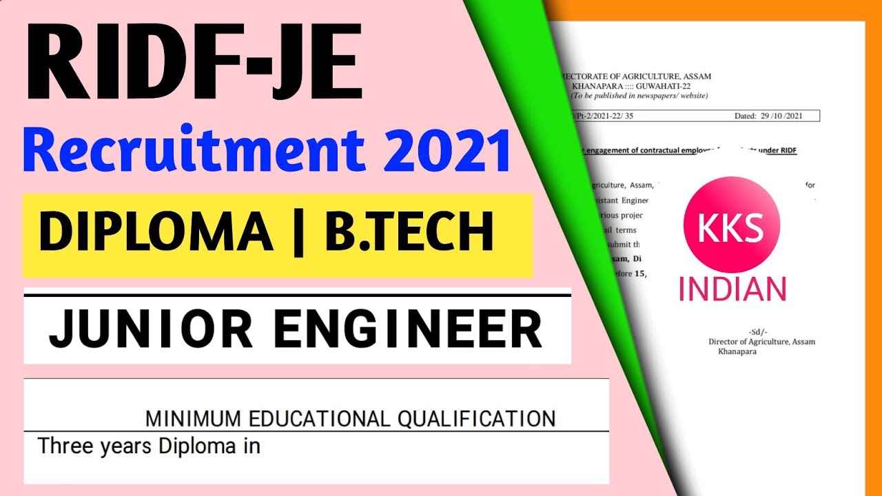 RIDF Recruitment 2021 | Diploma B.tech | Junior Engineer Vacancy 2021 | No Exam No Fee  @KKSINDIAN
