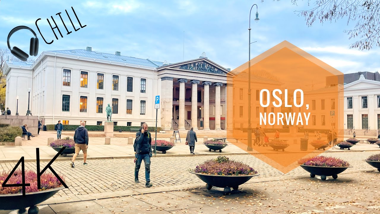 Oslo Harbourfront, Norway. 4K Virtual tour / run. Chill music.