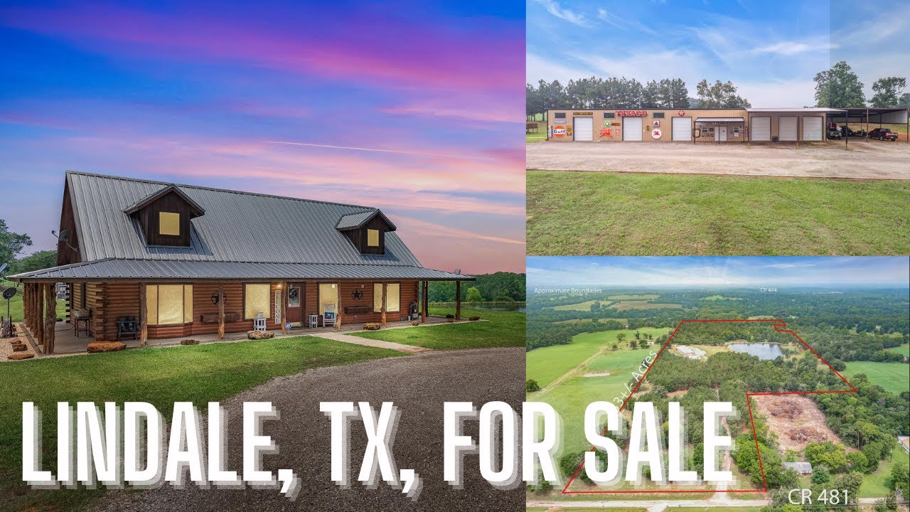 For Sale!! Private Retreat in Lindale, Texas, 33 acres, 2300+ SF Log home, 7000+ SF SHOP,  Pond!