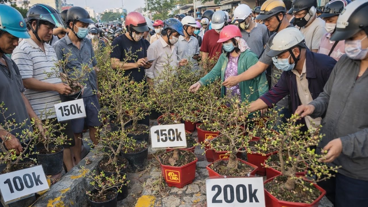 Bà con chen chúc mua cây mai giá rẻ 100k, 150k, 200k ở Bến Bình Đông Quận 8 Tết 2026