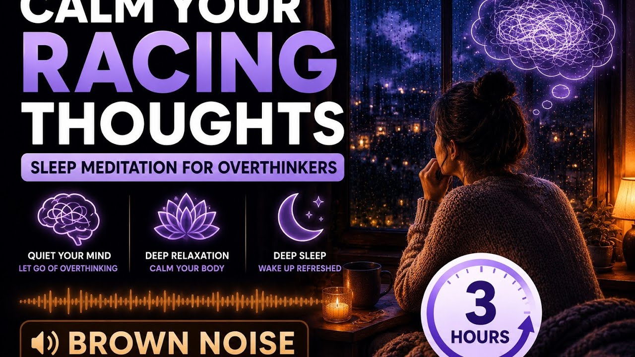 Calm Your Racing Thoughts | Sleep Meditation for Overthinkers | Brown Noise for Deep Sleep – 3 Hours