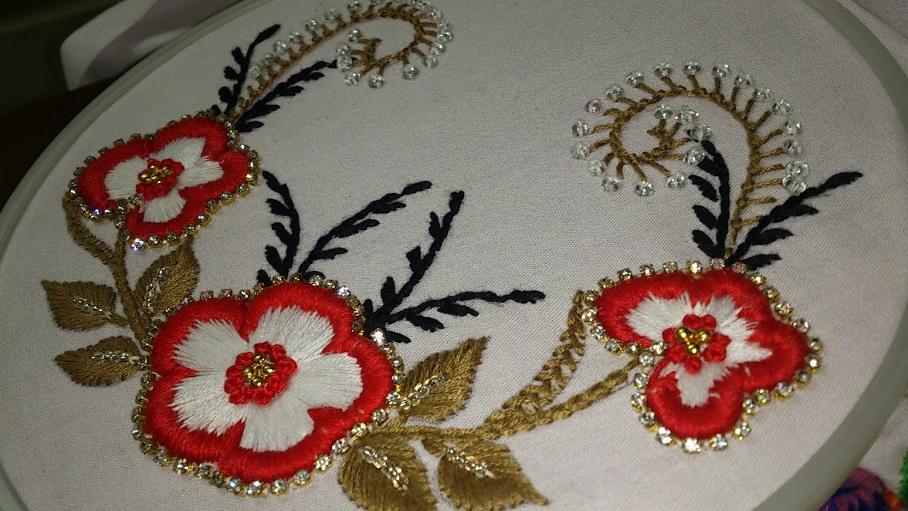 #Hand embroidery #carding satin stitch with decoration for dresses, sarees, blouses and ghagras.