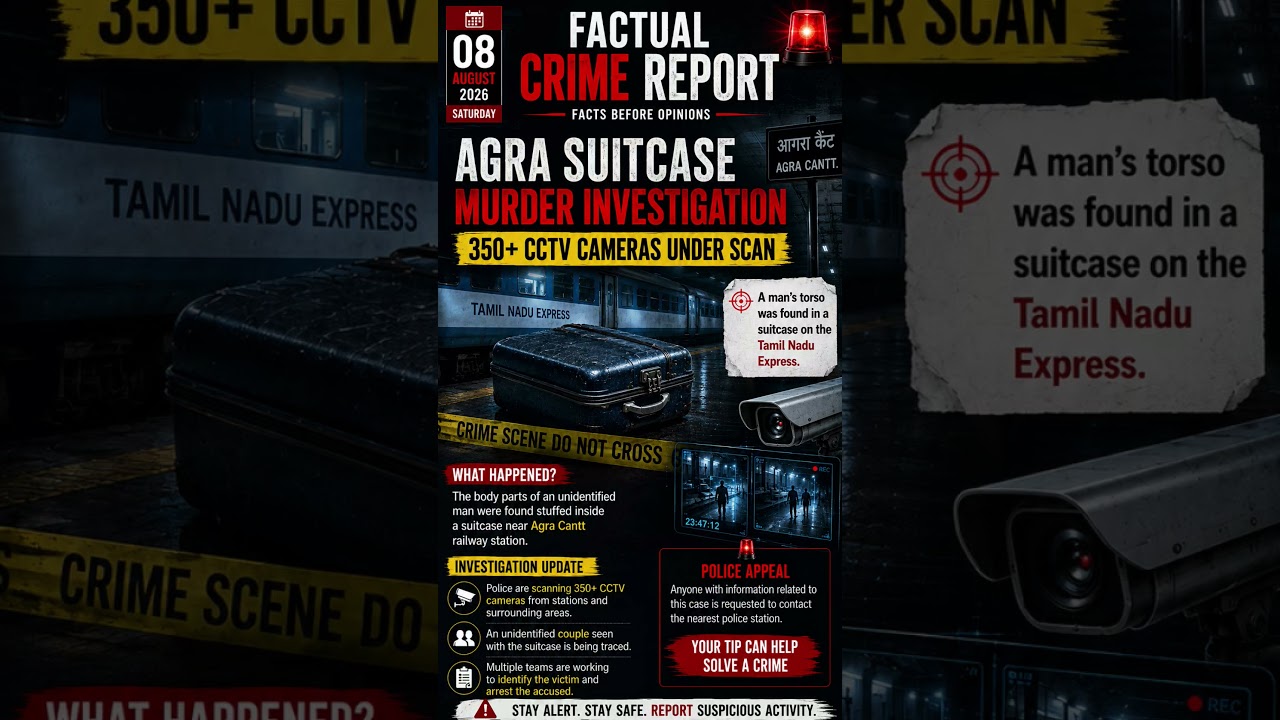 🚨 Agra suitcase murder probe: 350+ CCTV cameras scanned as police trace suspects. #CrimeNews