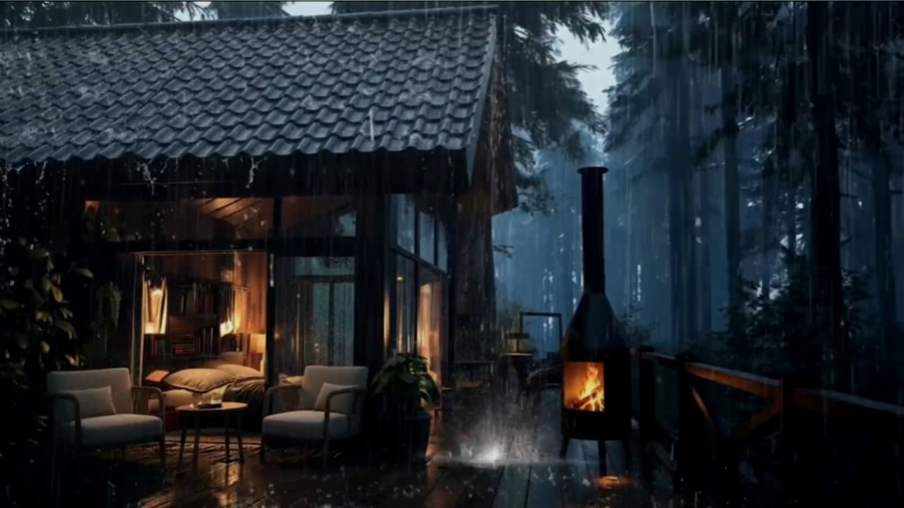 Soft Rain Sounds at a Quiet Cabin 🌨(NoAds)| Calm Dark Bedroom Atmosphere forDeep Sleep