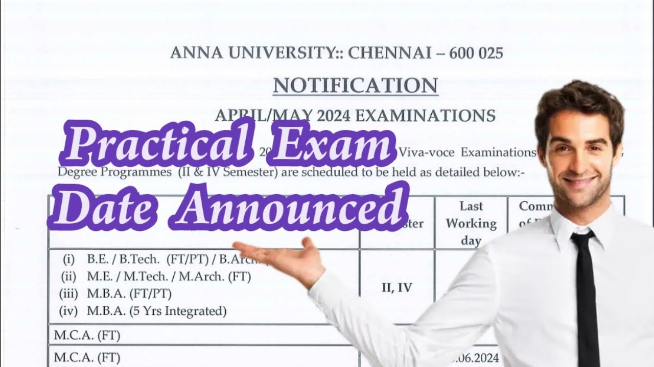 Anna University Practical Exam Date Announced for April/ May 2024 - First year & Second year