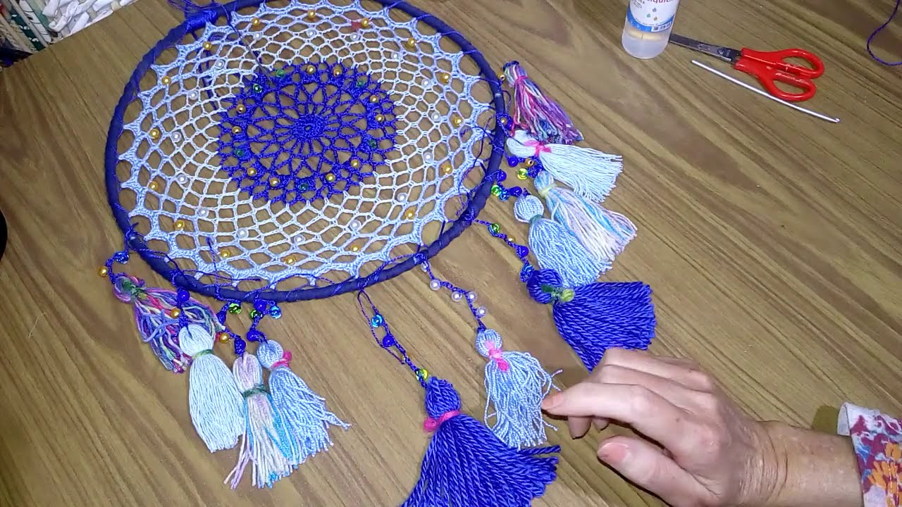 ❄️Atrapasueños🏵️Cómo Hacer Borla con Cadena Tejida y Perlas p/ Adornar Mandala Matiz Azul💮@LUZiARTE