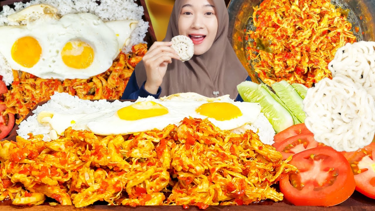 MAKAN DITEMANI SUARA HUJAN 🌧 NIKMATNYA NASI TELOR CEPLOK 🍳 PAKE SAMBEL AYAM SUWIR 🌶🌶🌶