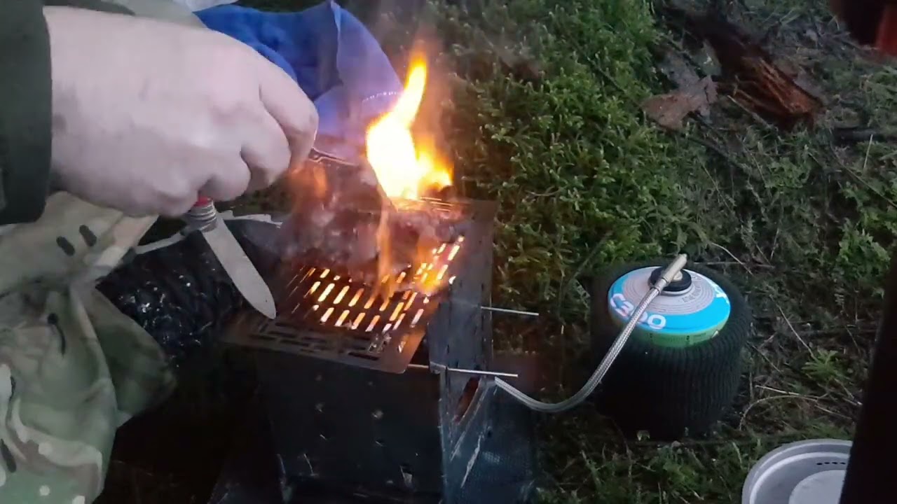 Lakeside camp | Cooking Rib-eye steak on Firebox Wood flame gas burner | Gear 