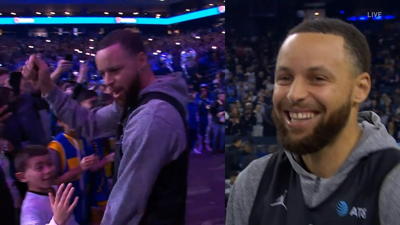 Steph Curry dancing after introduction to NBA All Star practice with Shaq's OGs 😂