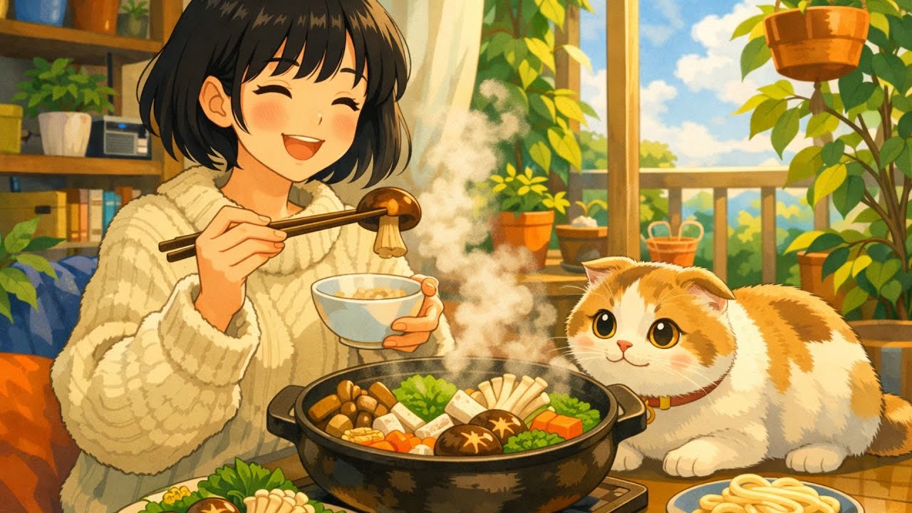 A Calm Day Alone with Vegetarian Mushroom Hotpot | ghibli style Slow Living