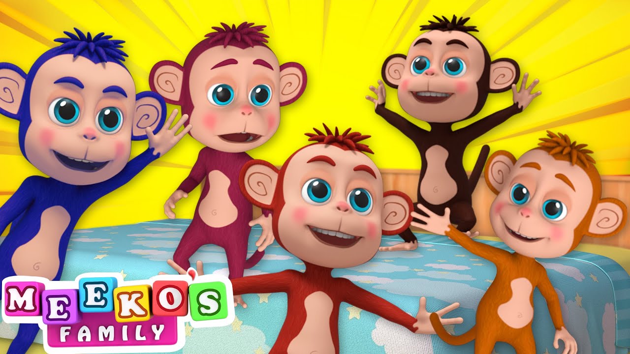 Five Little Monkeys Song 🐒😻 | Nursery Rhymes and Kids Songs | Meeko's Family