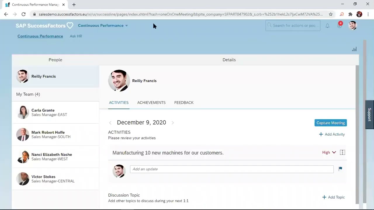 SuccessFactors Continuous Performance - How to add an activity