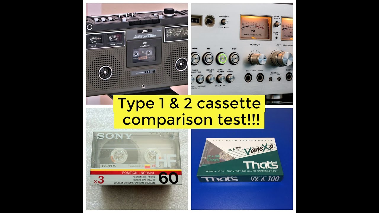 Type 1 & Type 2 cassette comparison, recorded on rebiased Jvc 9475 and played on Akai 760D
