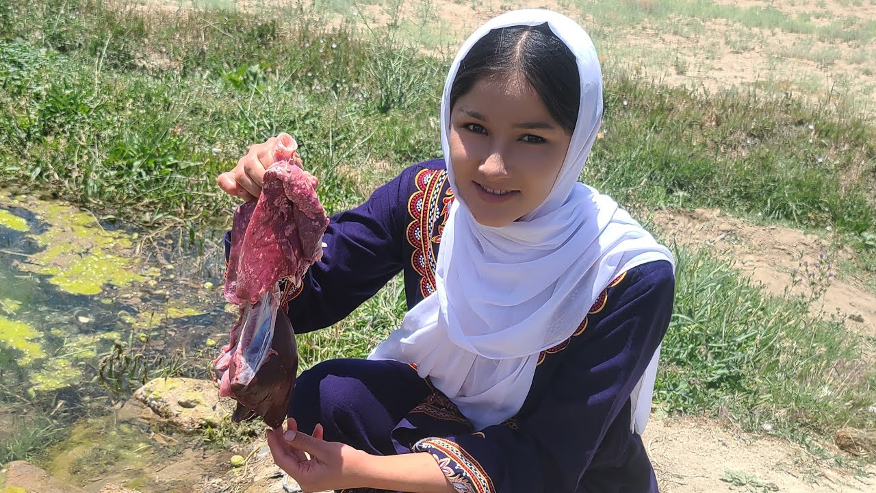 Silent Village Cooking 🍖 Afghan Girl Cooks Lamb Liver in Nature | No Talking
